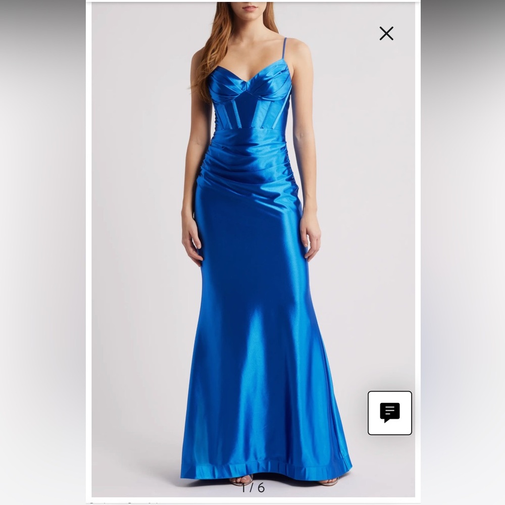 Elegant Blue Satin Evening Gown